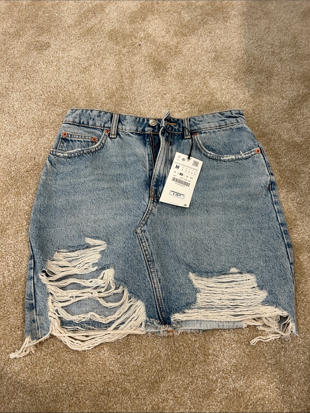 Zara Light Blue Distressed Denim Mini Skirt